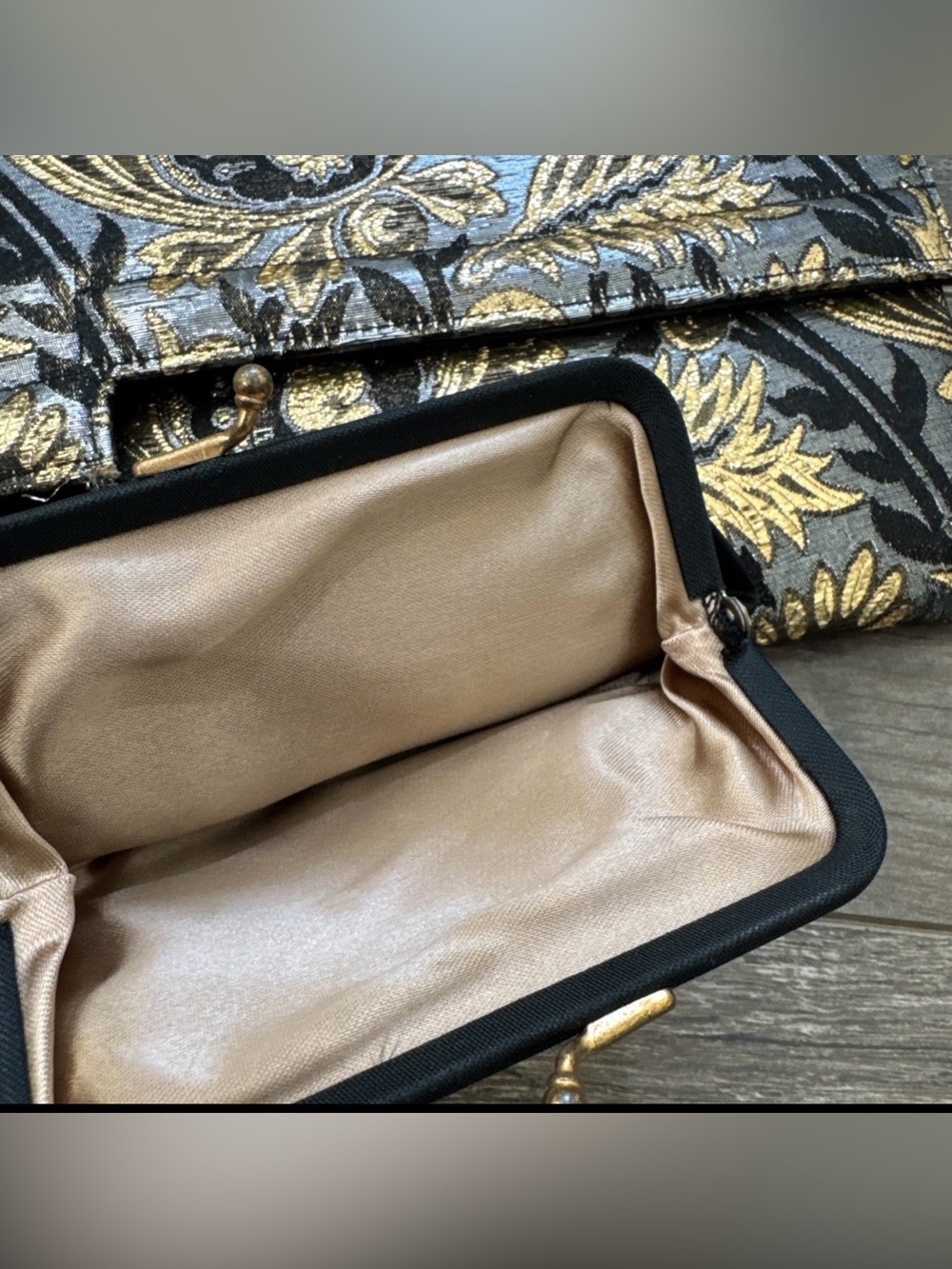 Vintage Lennox Bags SET Gold Brocade Clutch Handbag 1950s Comb Mirror Coin Purse - Picture 8 of 8